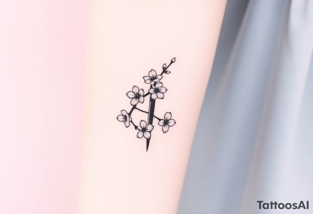 dagger cherry blossoms tattoo idea