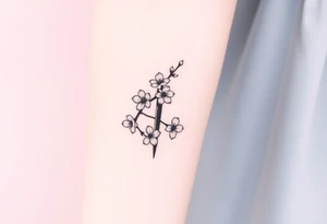 dagger cherry blossoms tattoo idea