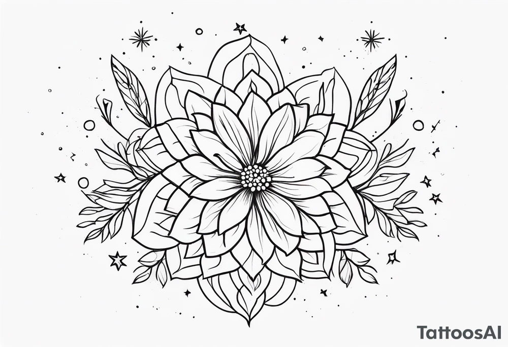 fine line floral with stars, swirls, dots tattoo idea