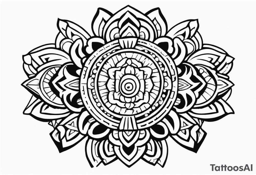 Create a masculine aztec tattoo design carved in stone featuring three flower buds of Gypsophila spp. tattoo idea