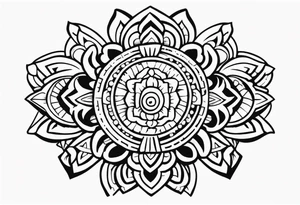 Create a masculine aztec tattoo design carved in stone featuring three flower buds of Gypsophila spp. tattoo idea