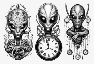 Alien holding a clock tattoo idea
