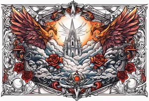heaven and hell with angels and demons arm sleeve tattoo idea