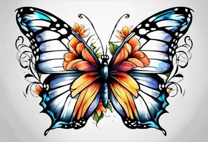 Butterfly and flowers, spine tattoo cover up tattoo idea