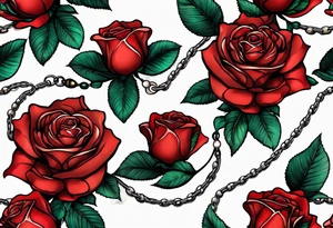Red rose with a chain made with pearls and a seashell tattoo idea