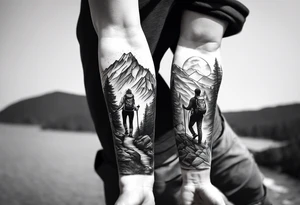 Forearm tattoo of couple hiking tattoo idea