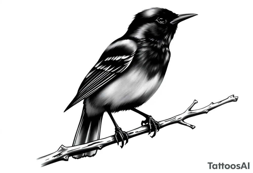 Male European Blackbird on a branch tattoo idea tattoo idea