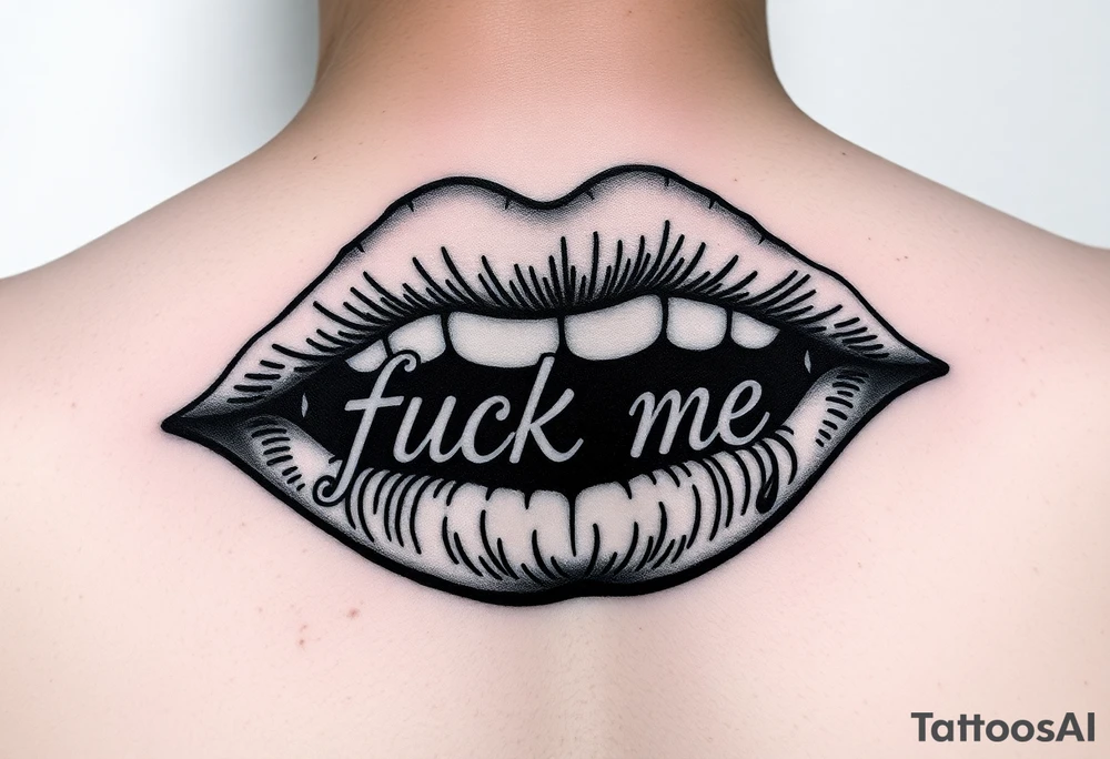 Set of lips with the words fuck me written in them tattoo idea