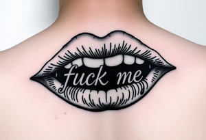 Set of lips with the words fuck me written in them tattoo idea