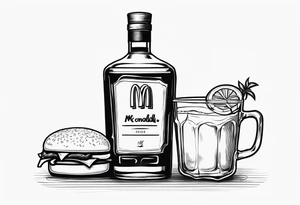 Rum bottle with mc donald cup on it tattoo idea