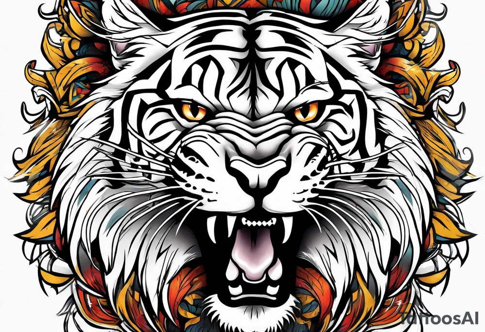 big cat face, growling or roaring, no mane tattoo idea