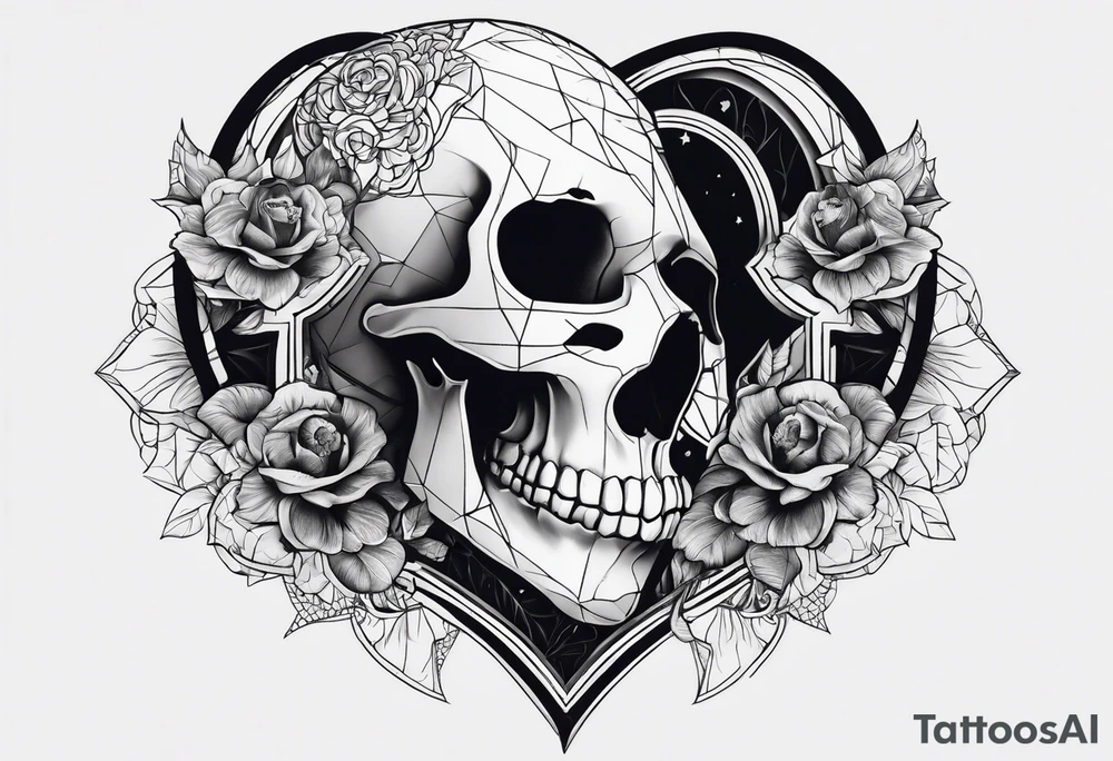 merge visceral heart and skull tattoo idea