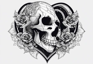 merge visceral heart and skull tattoo idea