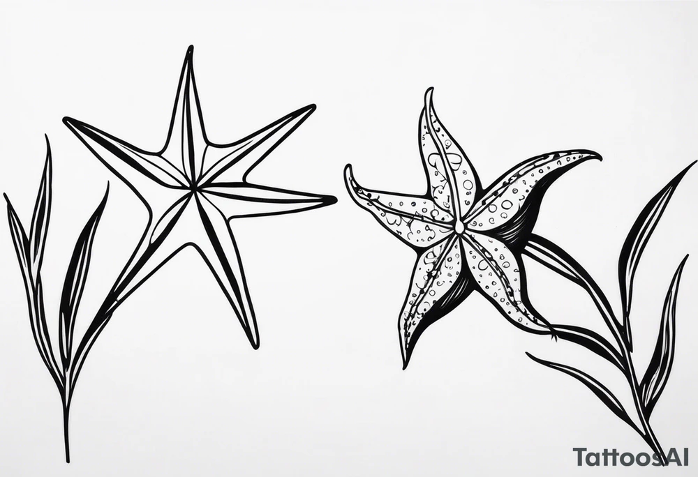 Two different star fish on top of olive branch tattoo idea Two different star fish on top of olive branch tattoo idea