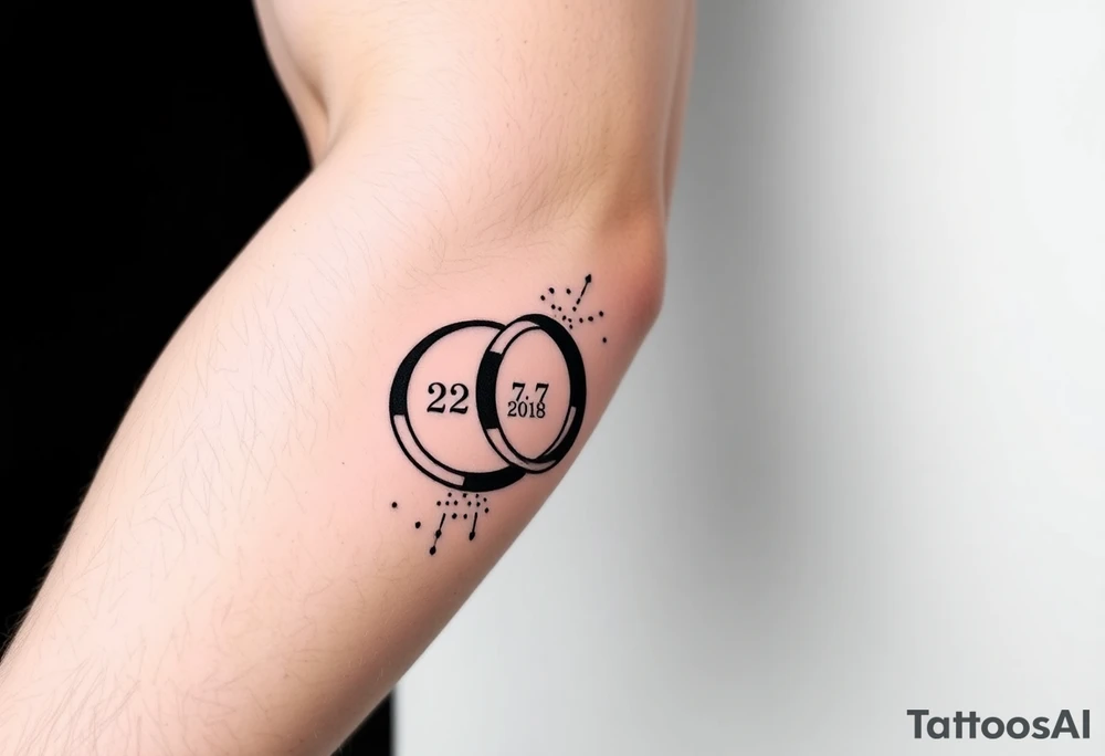 two wedding rings as symbol of infinity with date 22. 7. 2018 tattoo idea