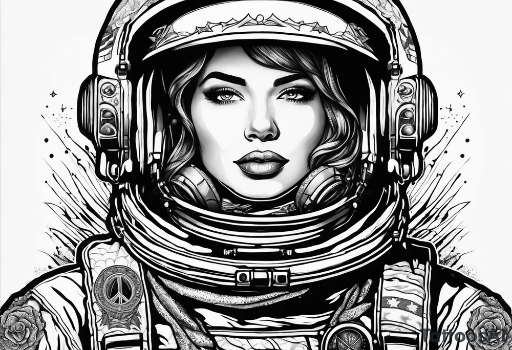 Astronaut wearing a peace bandana tattoo idea