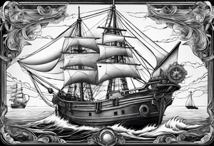 ghost marine lighthouse behind the bow of a sailboat. tattoo idea