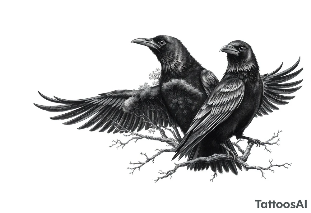 Irish non religious, 3 ravens, or dogs and tree incorporated tattoo idea