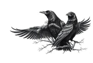 Irish non religious, 3 ravens, or dogs and tree incorporated tattoo idea