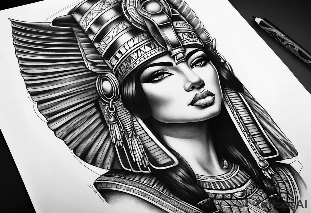 Sleeve with cleopatra, Horus tattoo idea