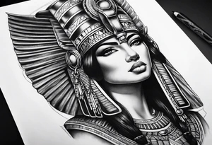 Sleeve with cleopatra, Horus tattoo idea