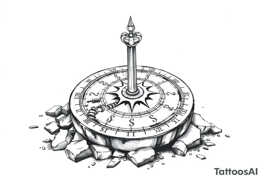 Crumbling sundial on the ground tattoo idea