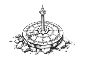 Crumbling sundial on the ground tattoo idea