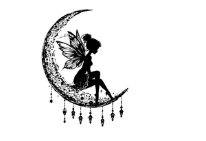 Silhouette of a Fairy sitting on moon with dangles. tattoo idea