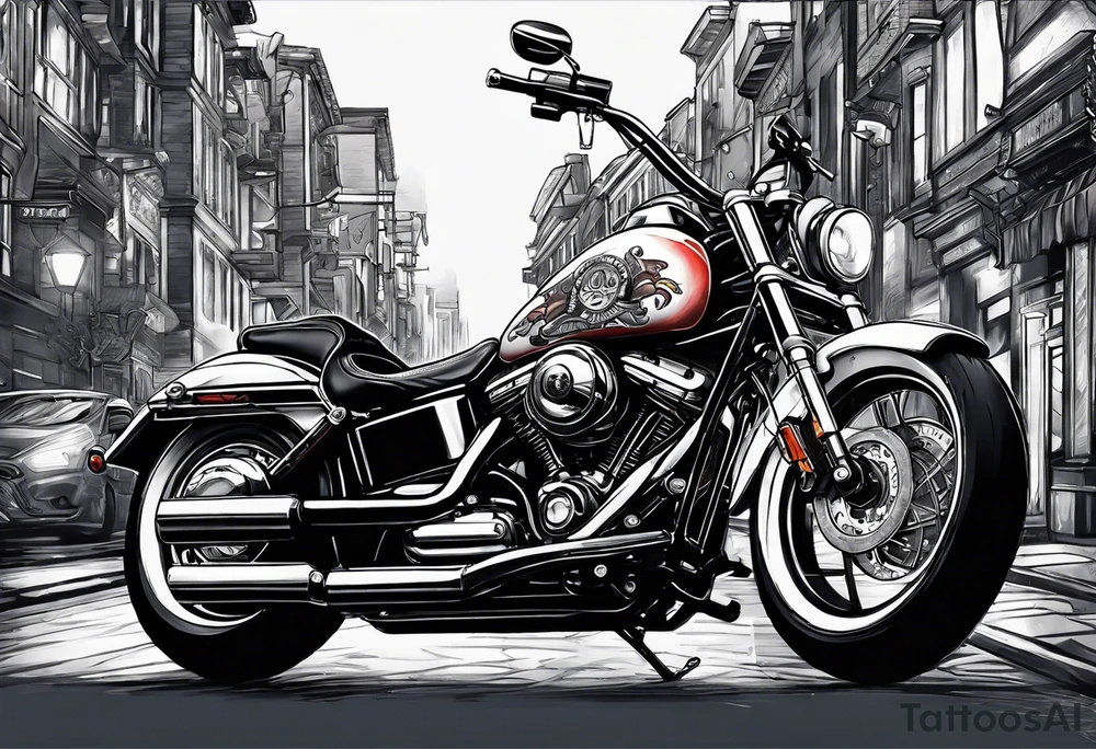 motorcycle  with guns riding at night in the city tattoo idea