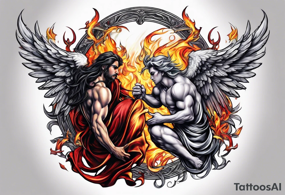Angel and Devil fighting back tattoo design tattoo idea