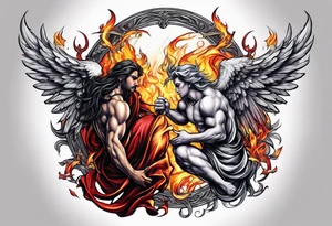 Angel and Devil fighting back tattoo design tattoo idea