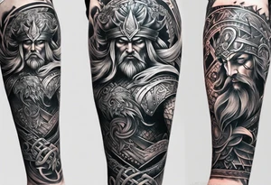 A full leg sleeve based on Norse mythology tattoo idea