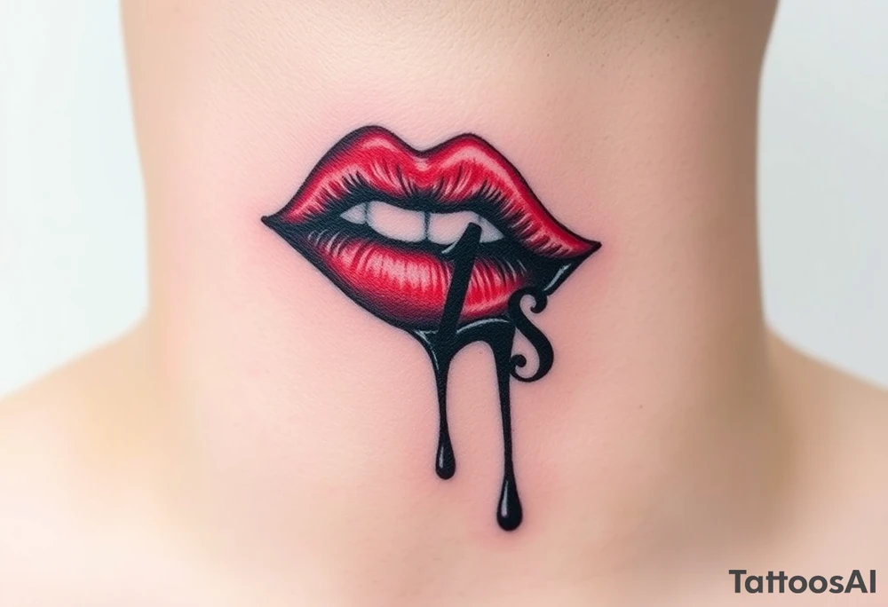 Seductive Stain from lipstick kiss with initial lowercase lrs with drool tattoo idea