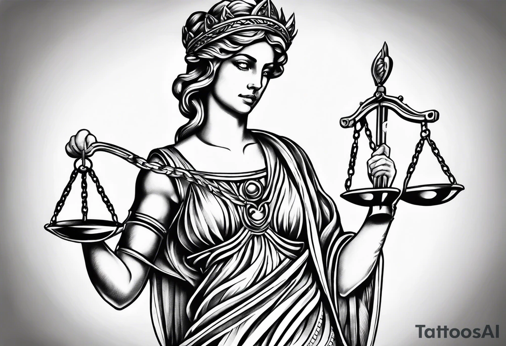 Themis holding the scales of justice tattoo idea