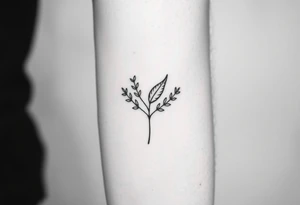 laurel branch with one leaf inverted, the inverted leaf is part of the branch and the same size as the others leaves tattoo idea