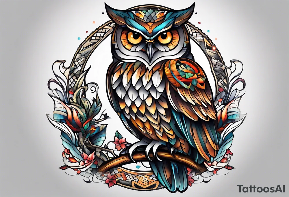 owl hunting snake tattoo idea