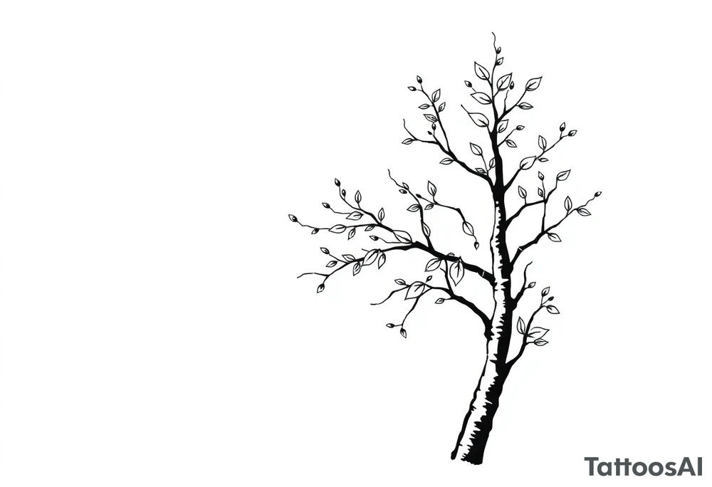 birch tree with leaves tattoo idea