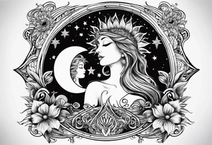 Twin flame with moon and sun tattoo idea
