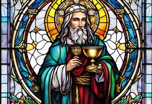 holy saint stained glass holding a chalice tattoo idea