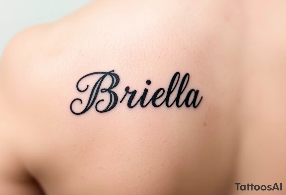 "Briella" in gothic yet feminine font on thumb tattoo idea