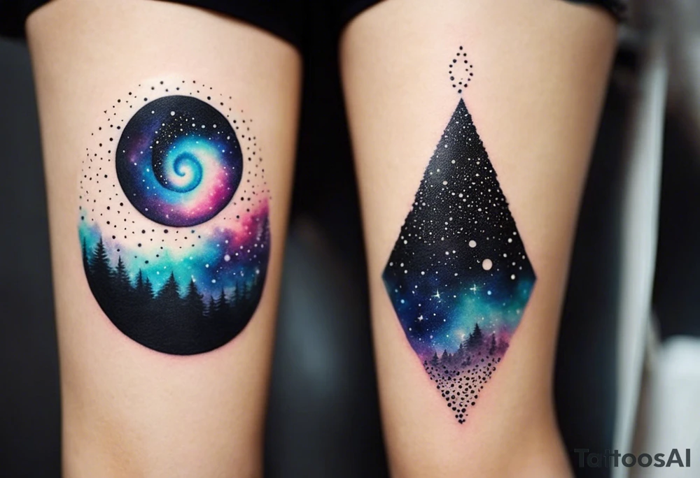 I want a spiral nebula space galaxy tattoo that's colorful and bright and cute and is nice to look at I don't want a traditional circle I want it like the ones thay look like an s shape and this tattoo will be on my left buttcheek and light colors I want more spread and less circle tattoo idea
