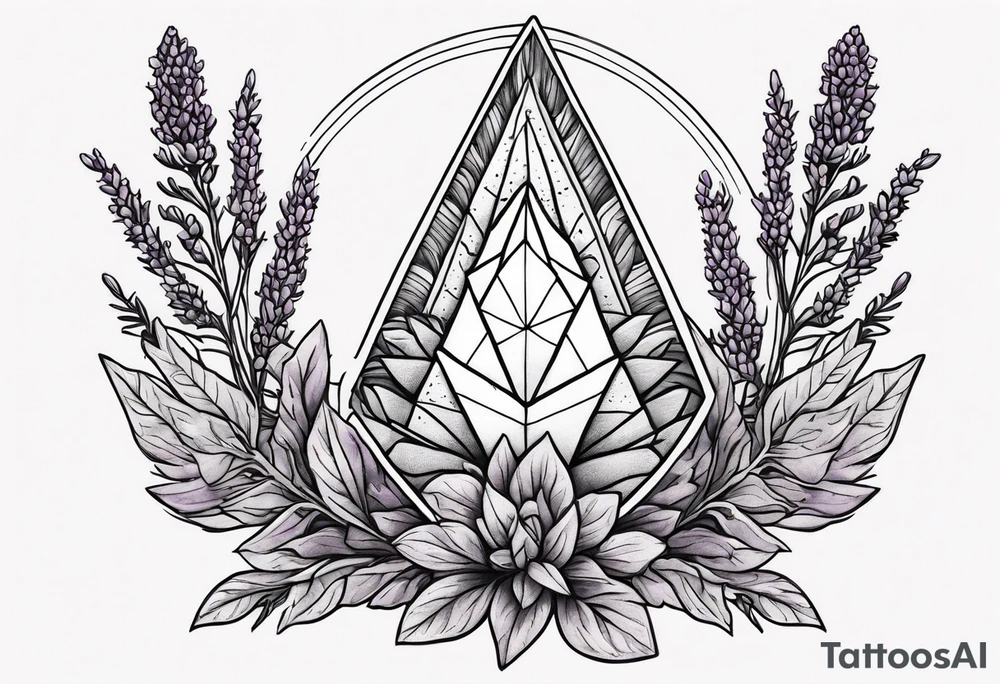 Arrowhead wrapped in lavender plant tattoo idea