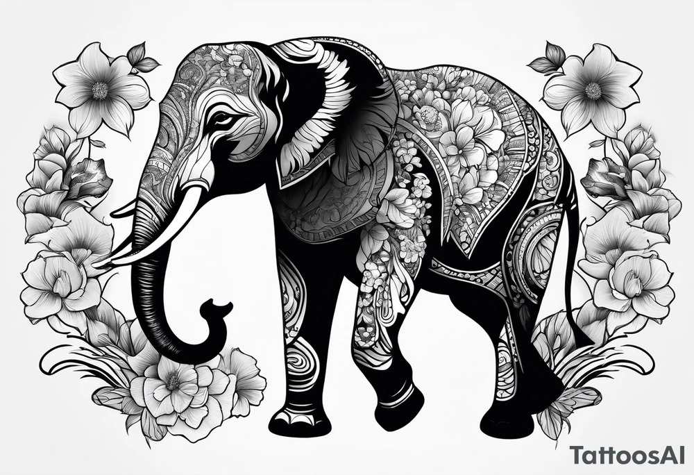 elephant with flowers tattoo idea