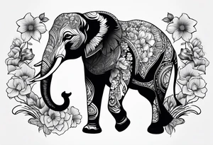 elephant with flowers tattoo idea