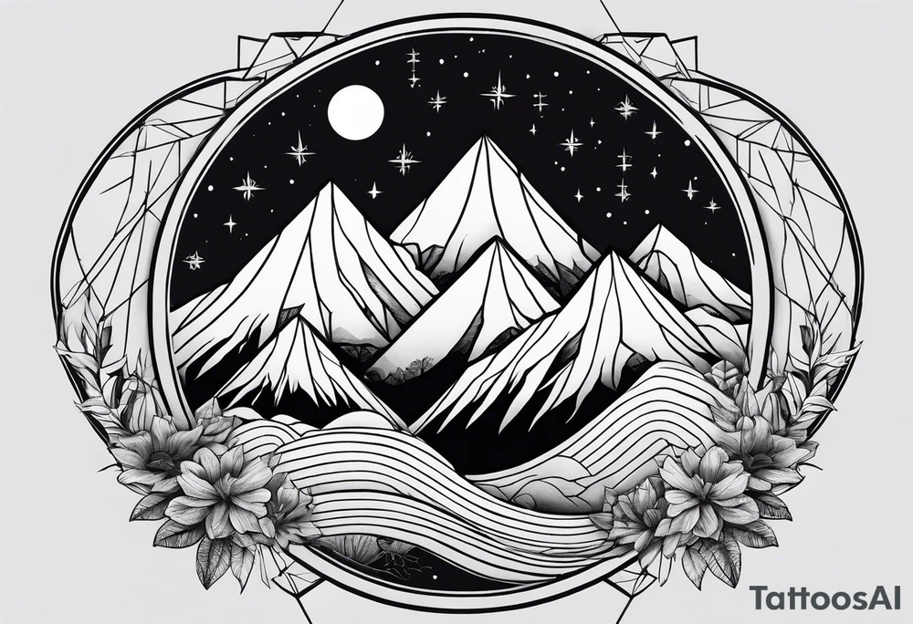 moon and mountains tattoo idea