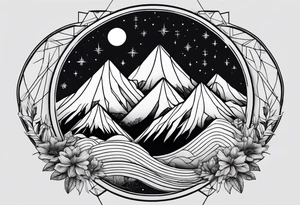 moon and mountains tattoo idea