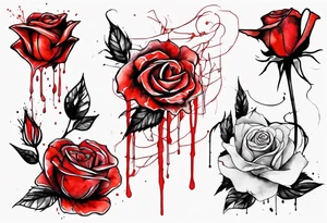 rose flower, one line, red blood dripping from the flower, tall, watercolor, with Christian aspects tattoo idea