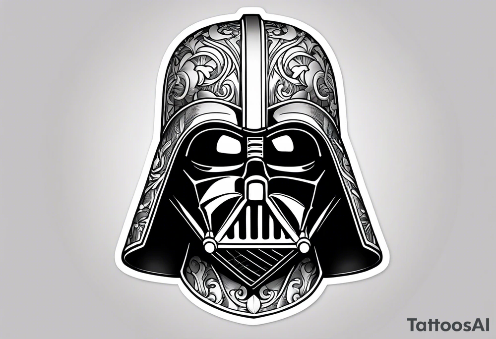 Half Darth Vader helmet other half skull in Roman gladiator style tattoo idea