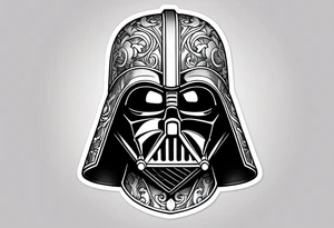 Half Darth Vader helmet other half skull in Roman gladiator style tattoo idea