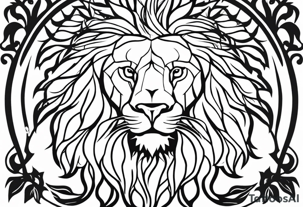 The lion of Judah, which is Jesus Christ, is tied and intertwined within a maple tree. tattoo idea